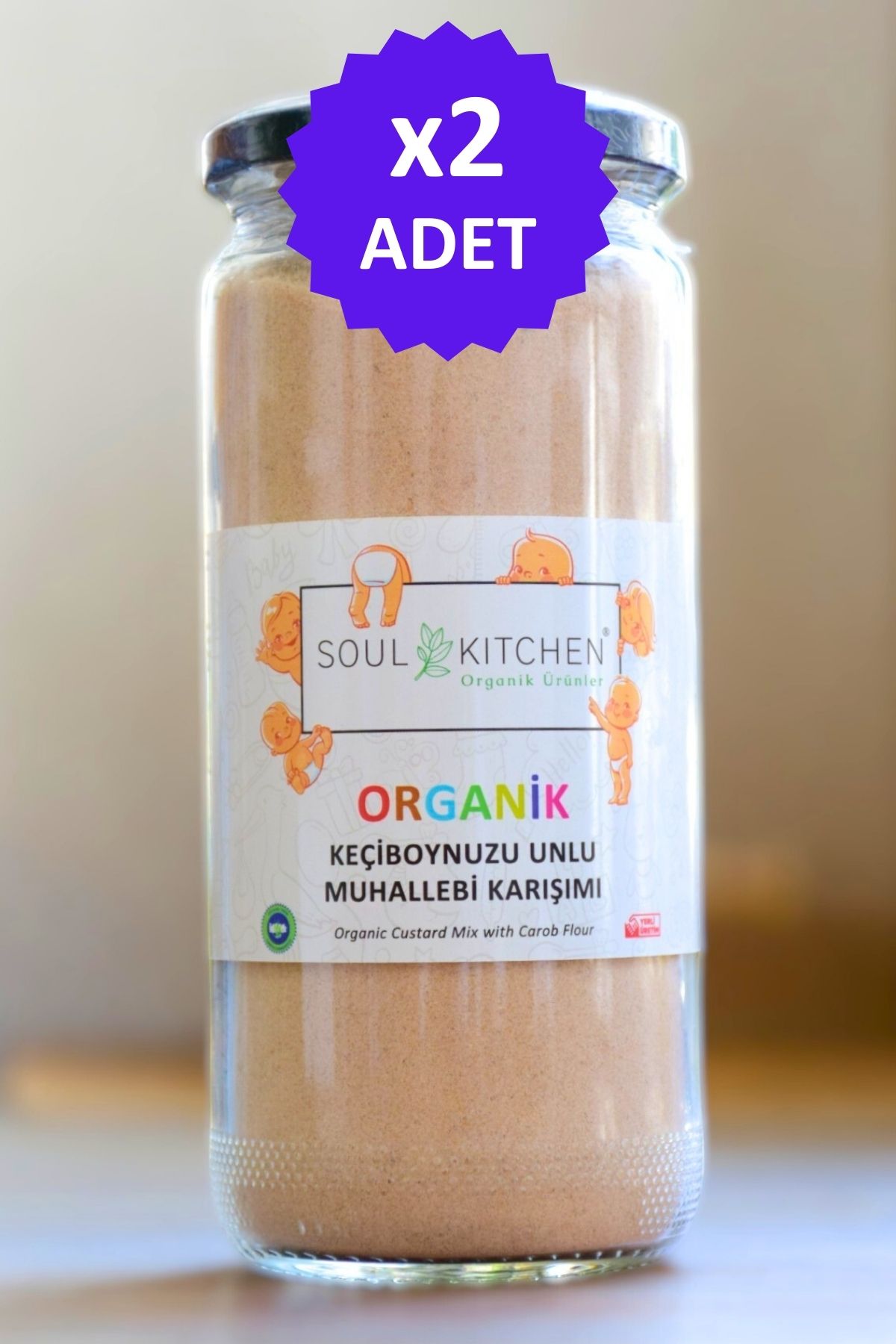 Soul Kitchen Organik Ürünler Organik Bebek Keçiboynuzu Unlu Muhallebi Karışımı 300gr - Cam 2'li Avantaj Set -