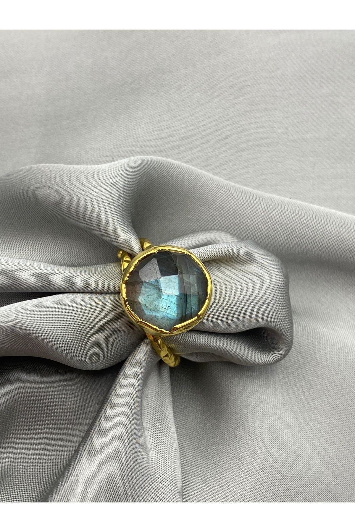 18K Gold Plated Labrodite Stone Design Ring