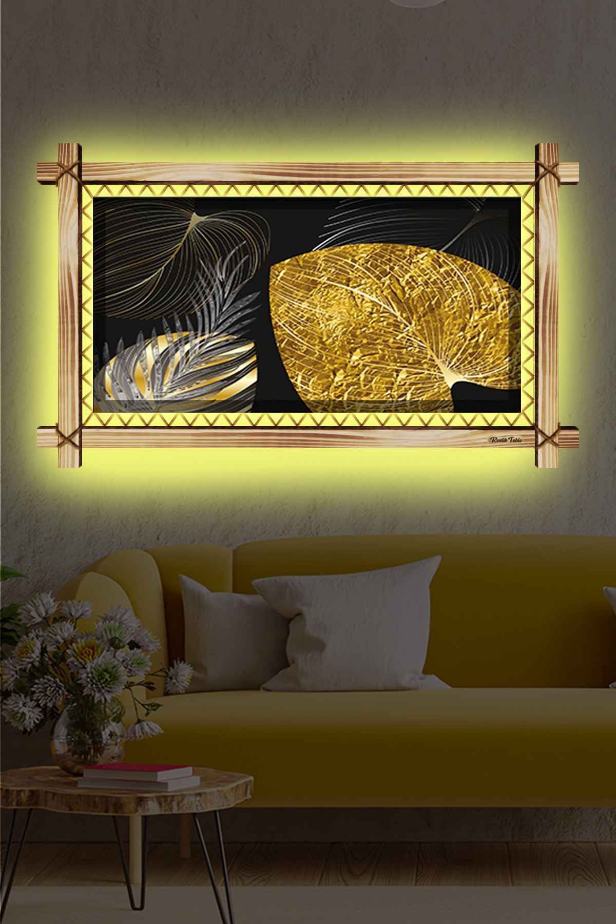First Date SİYAH VE GOLD BÜYÜLEYİCİ RUSTİK LEDLİ TABLO