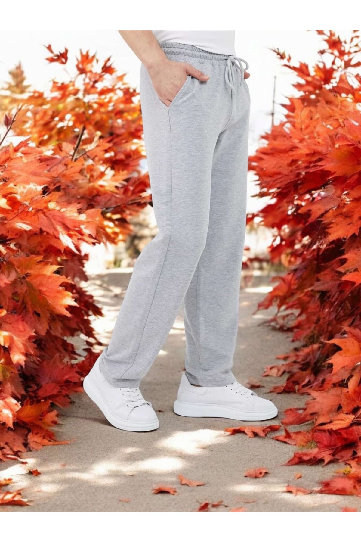 ÇEÇEN HOME Pantaloni De Trening Casual Pentru Bărbați, Gri Din Lână, Cu Picioare Drepte Masculin - XL
