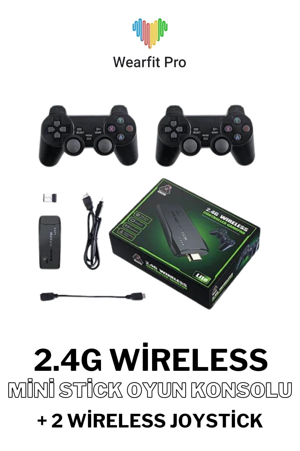 Wearfitpro 4K HD 2.4G Retro Game Stick 90'lı Yıllar USB Stick Wireless Atari Makinesi + 2 Wireless Joystick