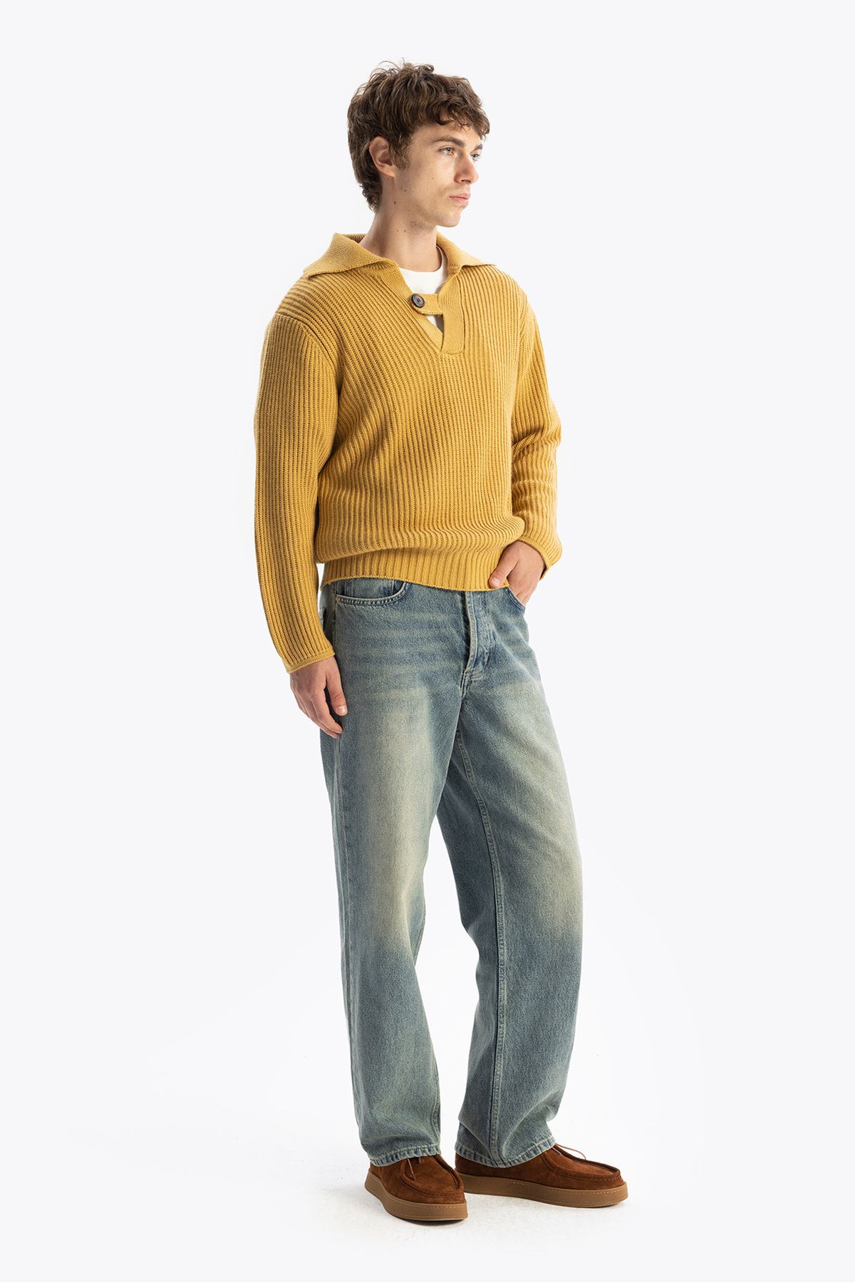 GIESTO-Mustard Buttoned Knitwear Sweater 6