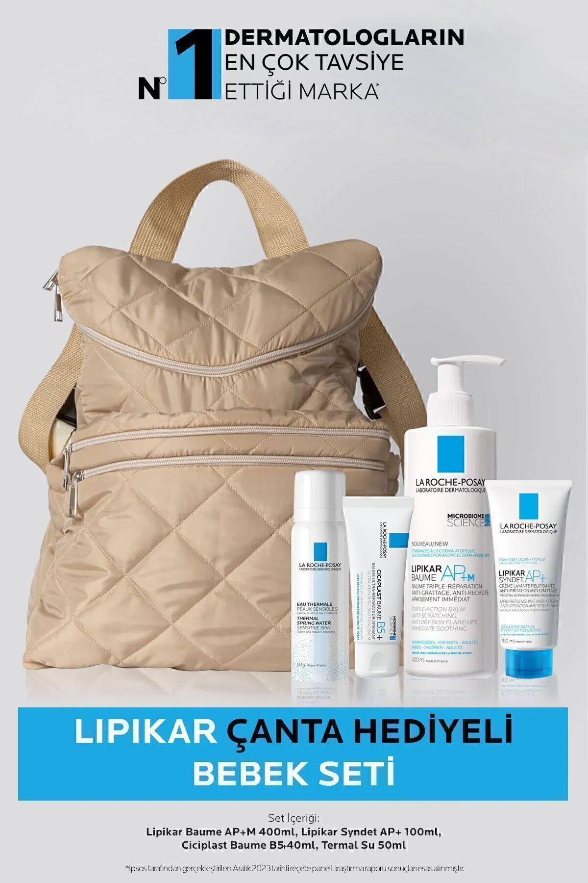 La Roche Posay Lipikar Bebek Cilt Bakım Seti: Cicaplast Baume B5& Syndet AP+&Baume AP+M&Termal Su&Çanta