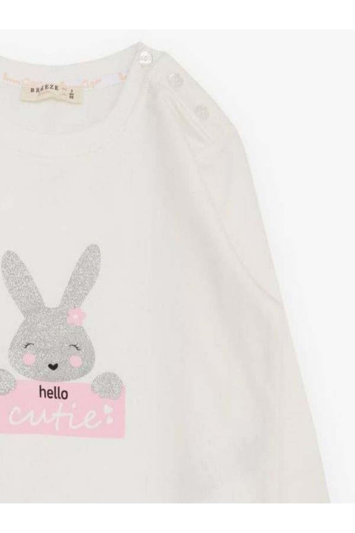 Zekids Kız Çocuk Simli Tavşan Desenli Pamuklu İnce Sweatshirt fotoğrafı 3 (önizleme)