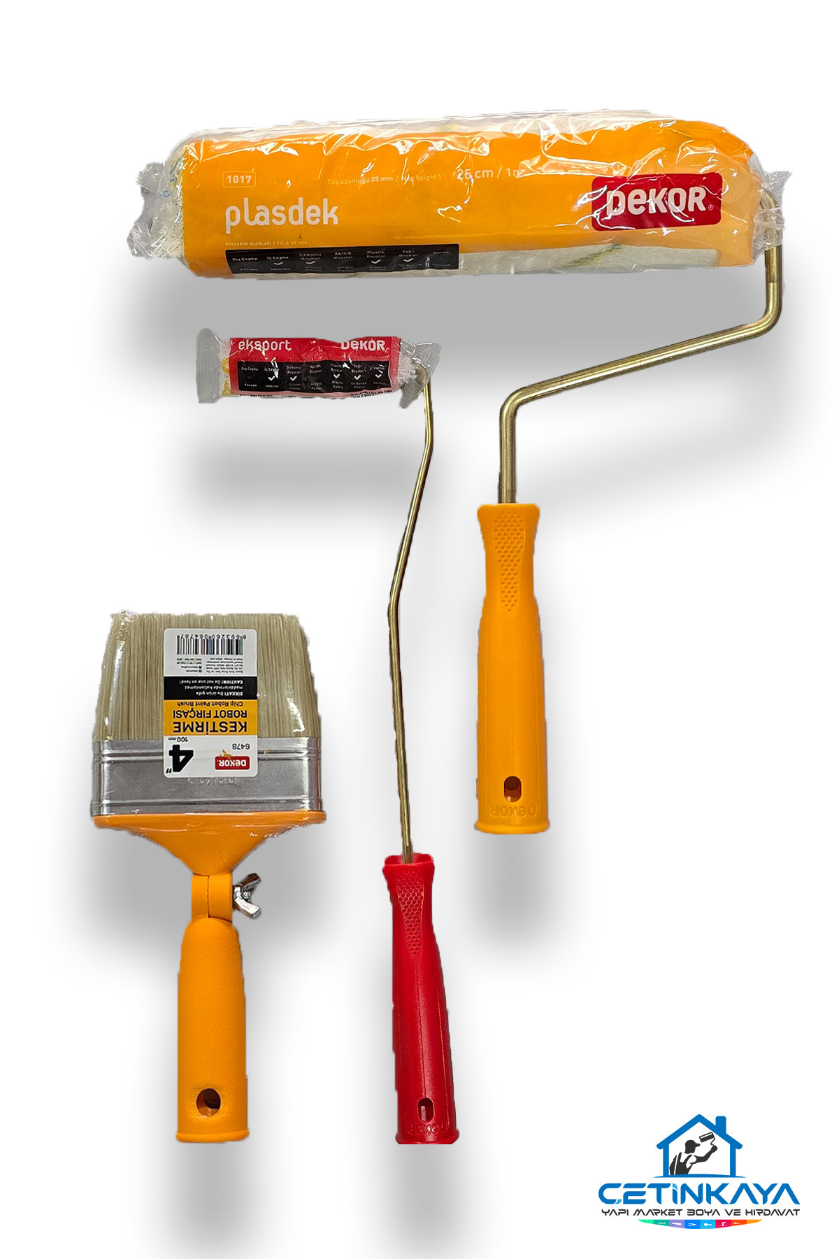 Dekor Boyacı Seti İç Cephe 3'lü ( Dekor Plasdek 25 cm Rulo + Dekor Parmak Rulo + Dekor No:4 Robot Fırça)