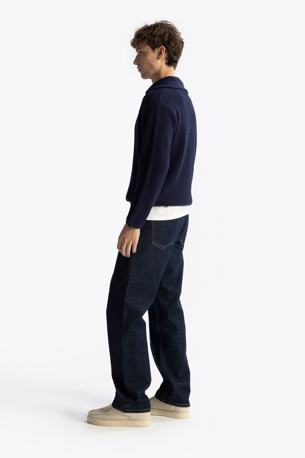 GIESTO-Navy Blue Buttoned Knitwear Sweater 4