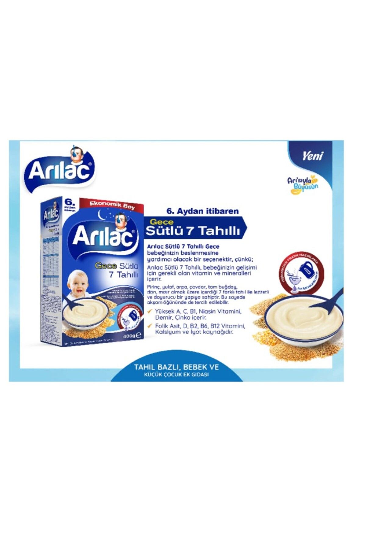 Arılac Instant Ek Gıda 7 Tahıllı Gece 400 gr X 4 Adet