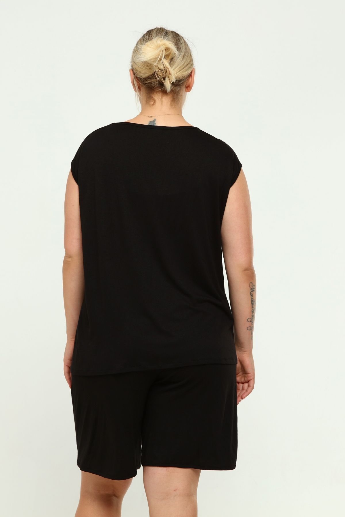 tarzımsüper-Plus Size ComfortaBle Curve Shorts Pajama Set - Black 7