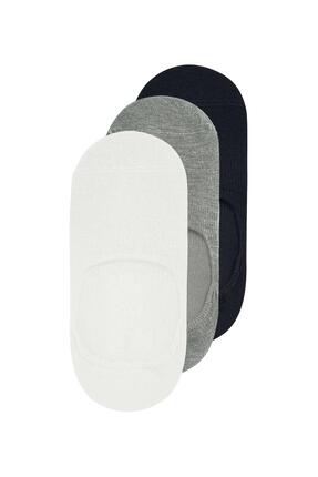 Calverton Socks 3'lü Beyaz/gri/siyah Bambu Silikonlu Düz Kadın/erkek Babet Çorap