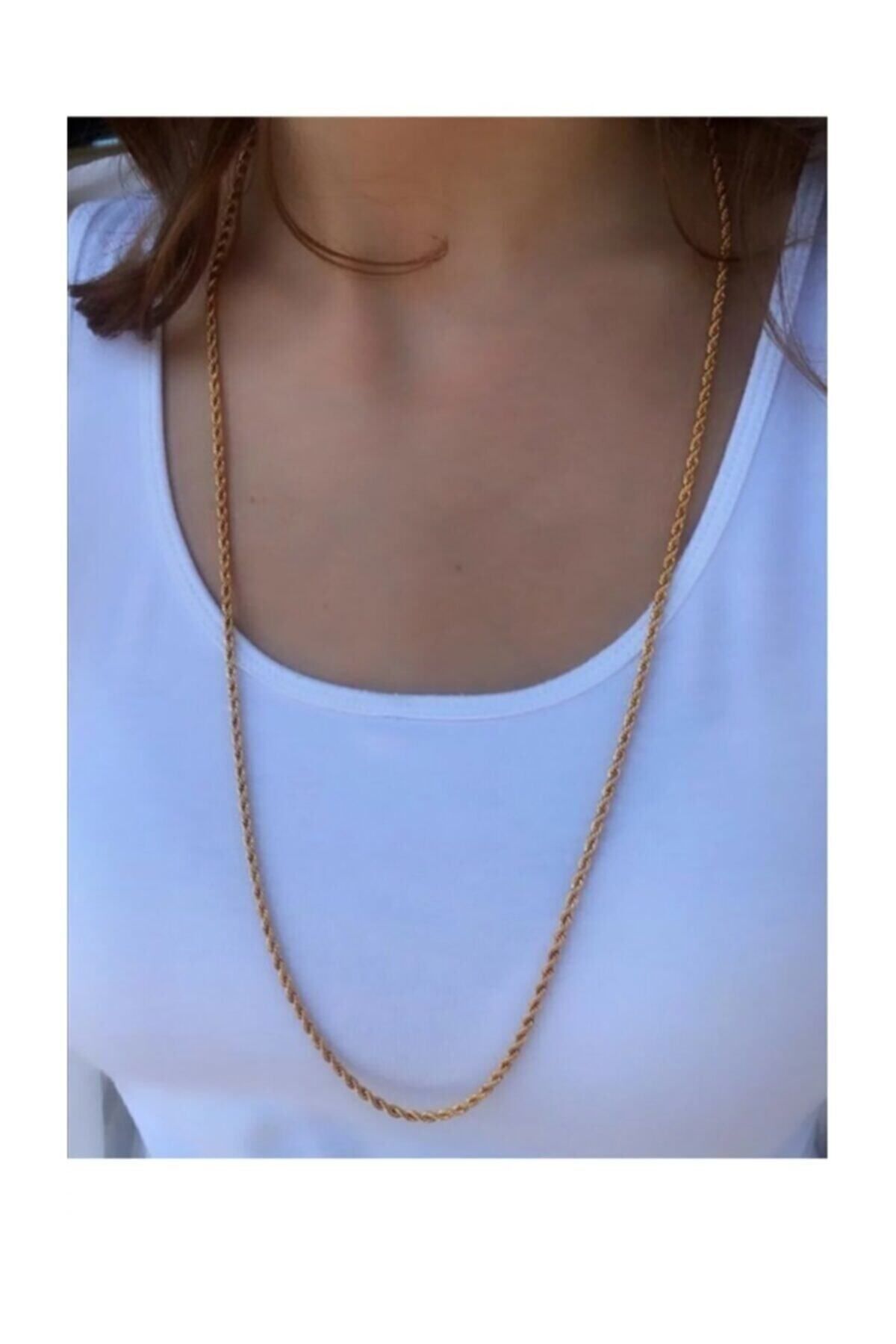 JEWELRY Kadın Altın Sarısı Uzun Çelik Burgu Zincir