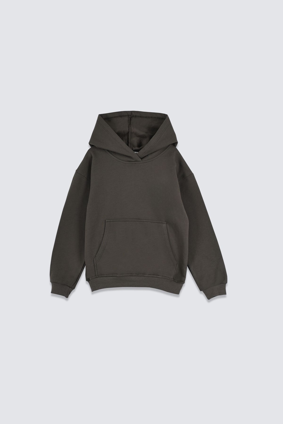 Basic Kapüşonlu Şardonlu Kanguru Cep Detaylı Çocuk Sweatshirt 3-10 Yaş Haki