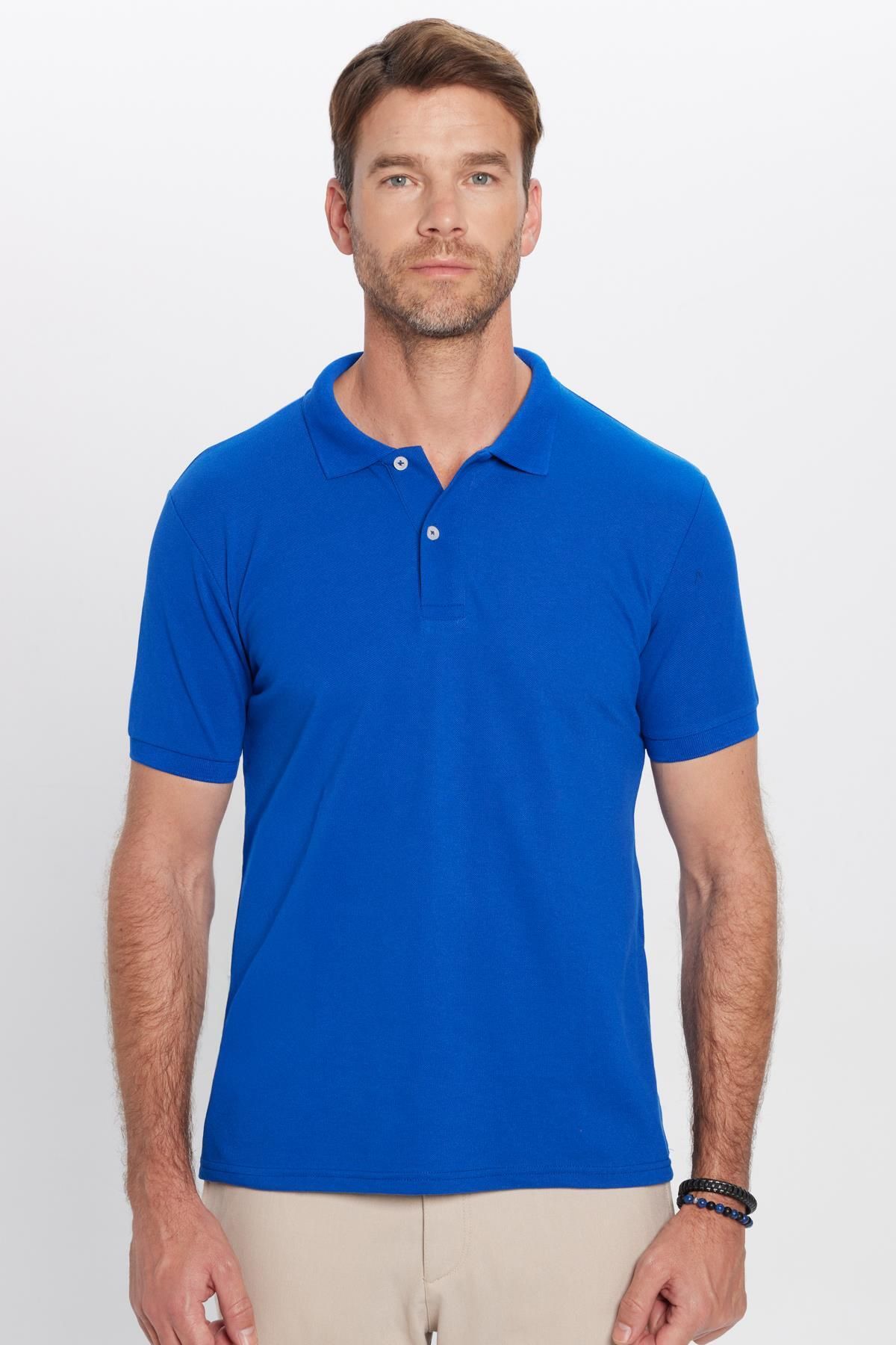 Tudors-Herren-T-Shirt aus Baumwolle mit Polokragen und schmaler Passform von Saks Blue – kühlender Stoff 4