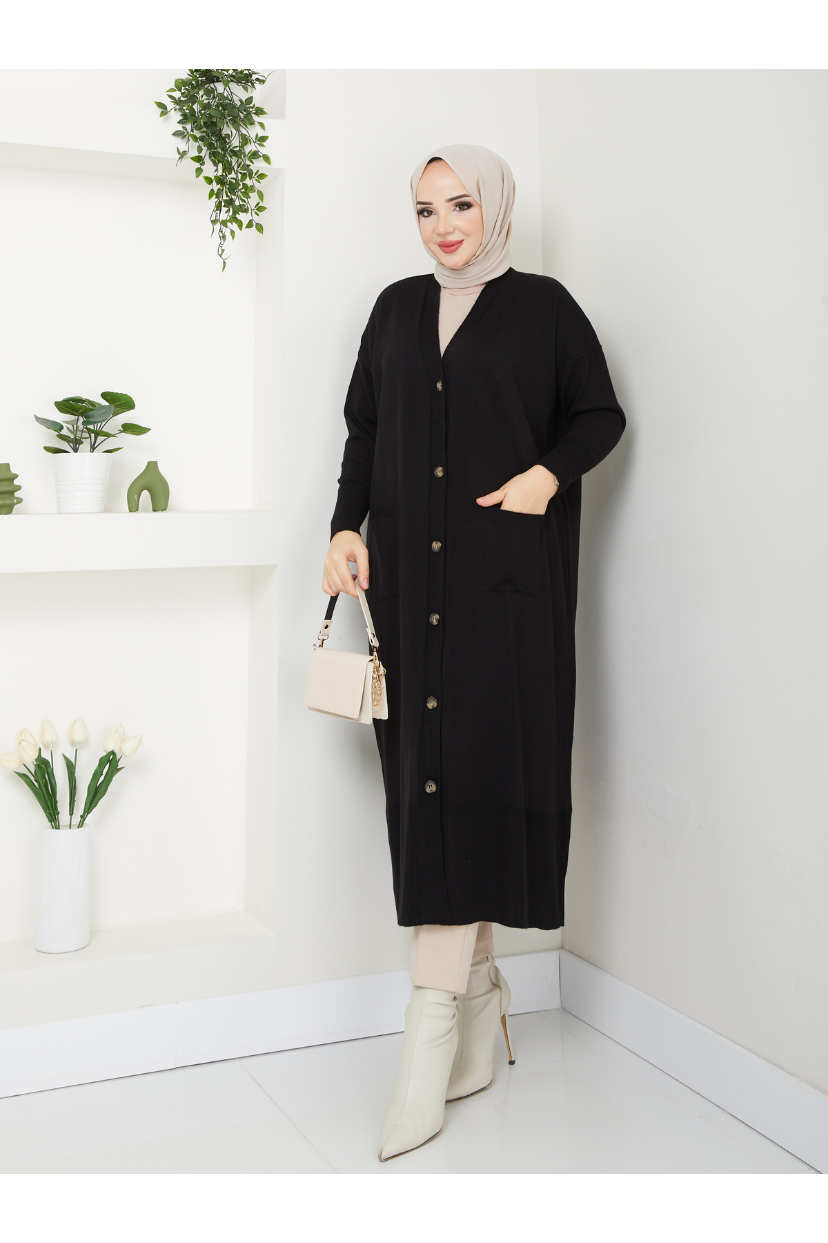 MODAMÜNASİP  Harika Yumuşacık Hafif Yarasa Kol Triko Hırka - Görsel 3