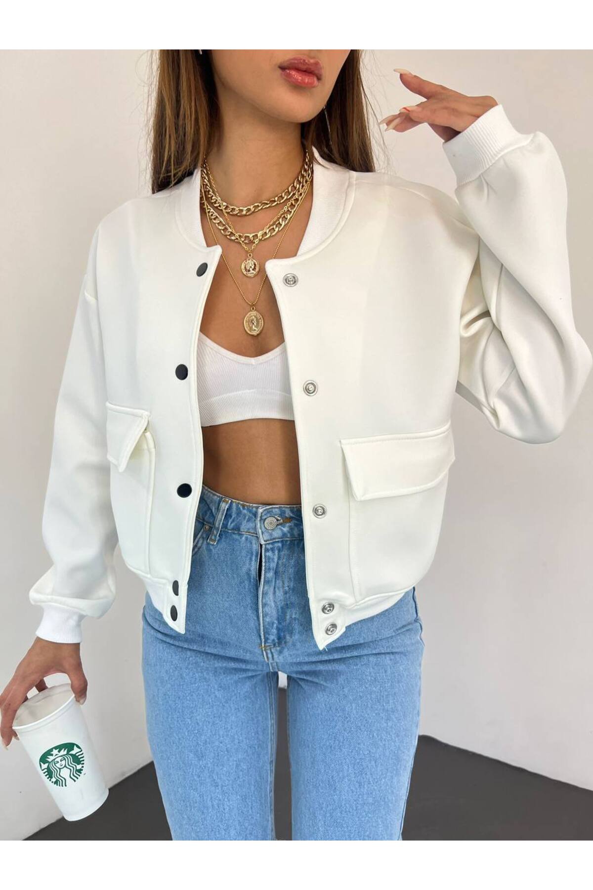 Butik Beyza Kadın Esnek Likralı Scuba Kumaş Bomber Ceket görsel 3