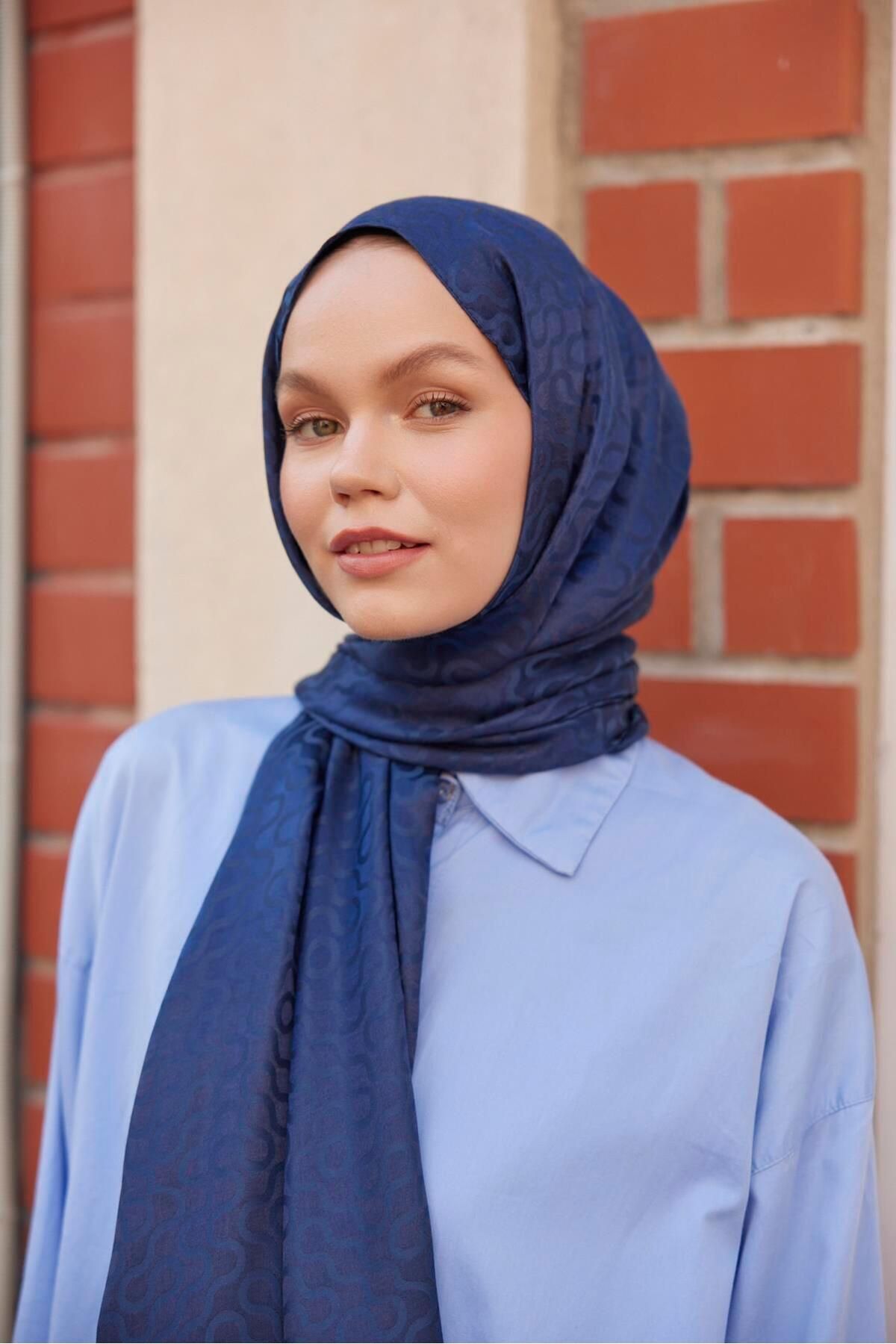 Şalland-Navy Blue His Jacquard Shawl 7