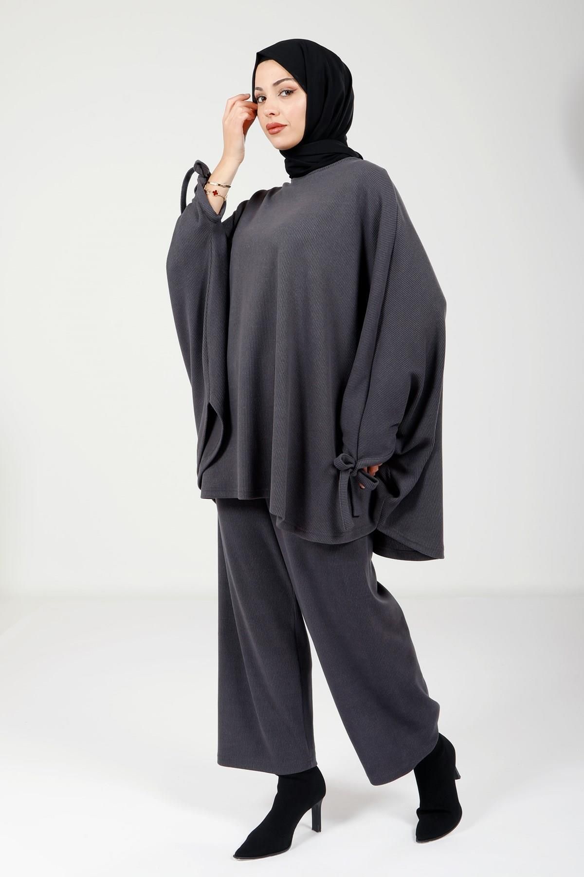 پانچو پوشیده زنانه شلوار پونچو GREY HIJAB 9112 Beyza