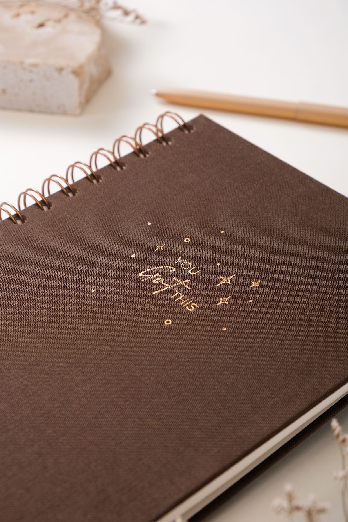 PAPERORA-Brown Linen Dotted A5 Spiral Undated Notepad - Hard Cover 3