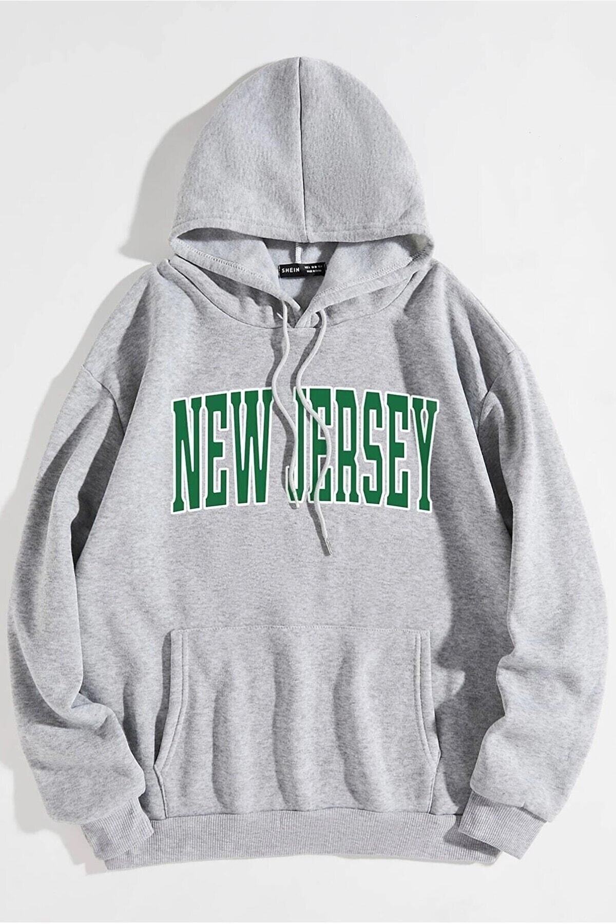Pink Sky Unisex Oversize Kapşonlu New Jersey Baskılı Sweatshirt Hoodie Jerseyhoodie