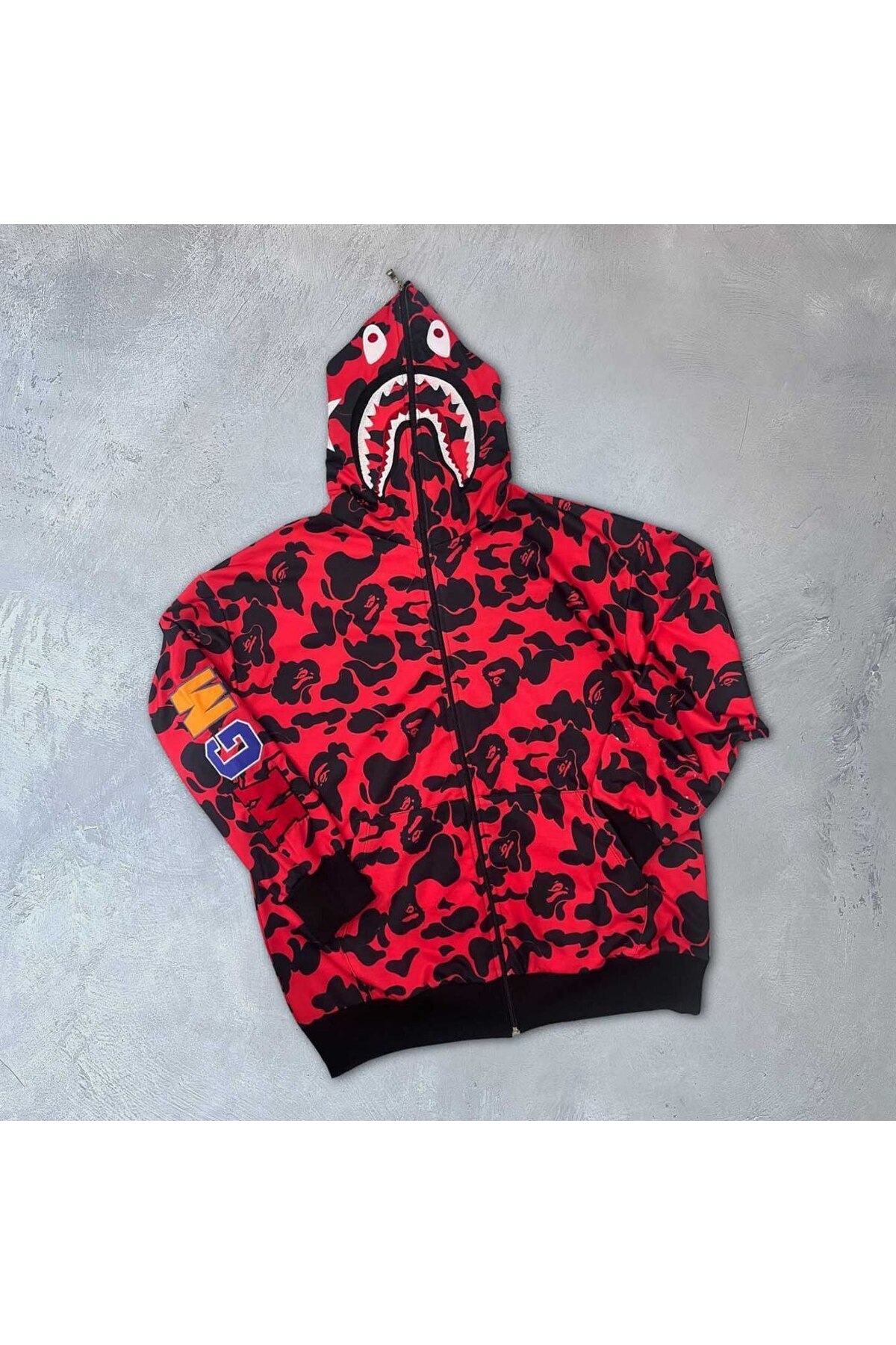 AXXAN BAPE PUBG x shark hoodie unisex hırka tam fermuarlı nakışlı