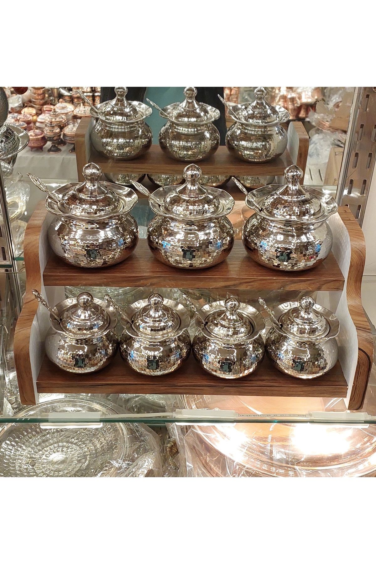 Bakır Center-Copper Spice Rack 7-Piece Spice Rack Set with Spoon Copper Forged Stand Spice Rack Copper Storage Container 4