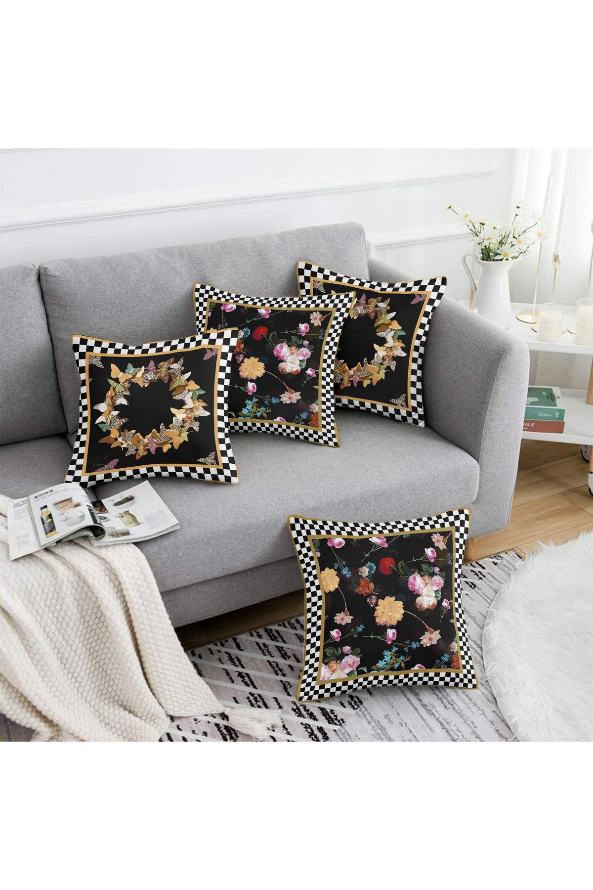 Realhomes-Double Sided Special Design 4-Piece Throw Pillow Cover Set 40X40-45X45-55X55Cm 2