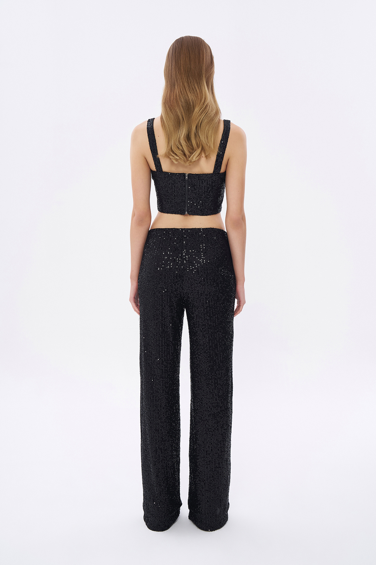 Quzu-Schwarze Bustierbluse mit Pailletten 5