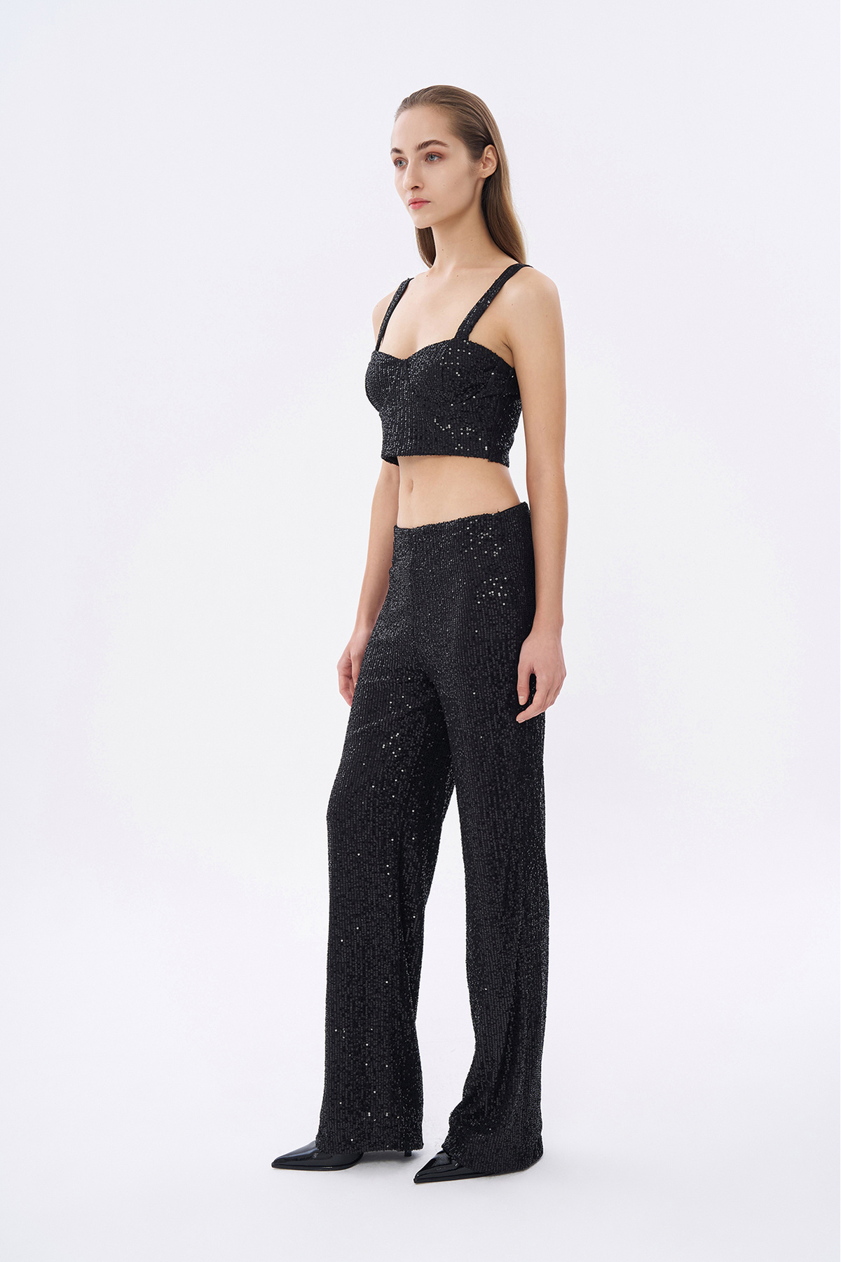 Quzu-Schwarze Bustierbluse mit Pailletten 4