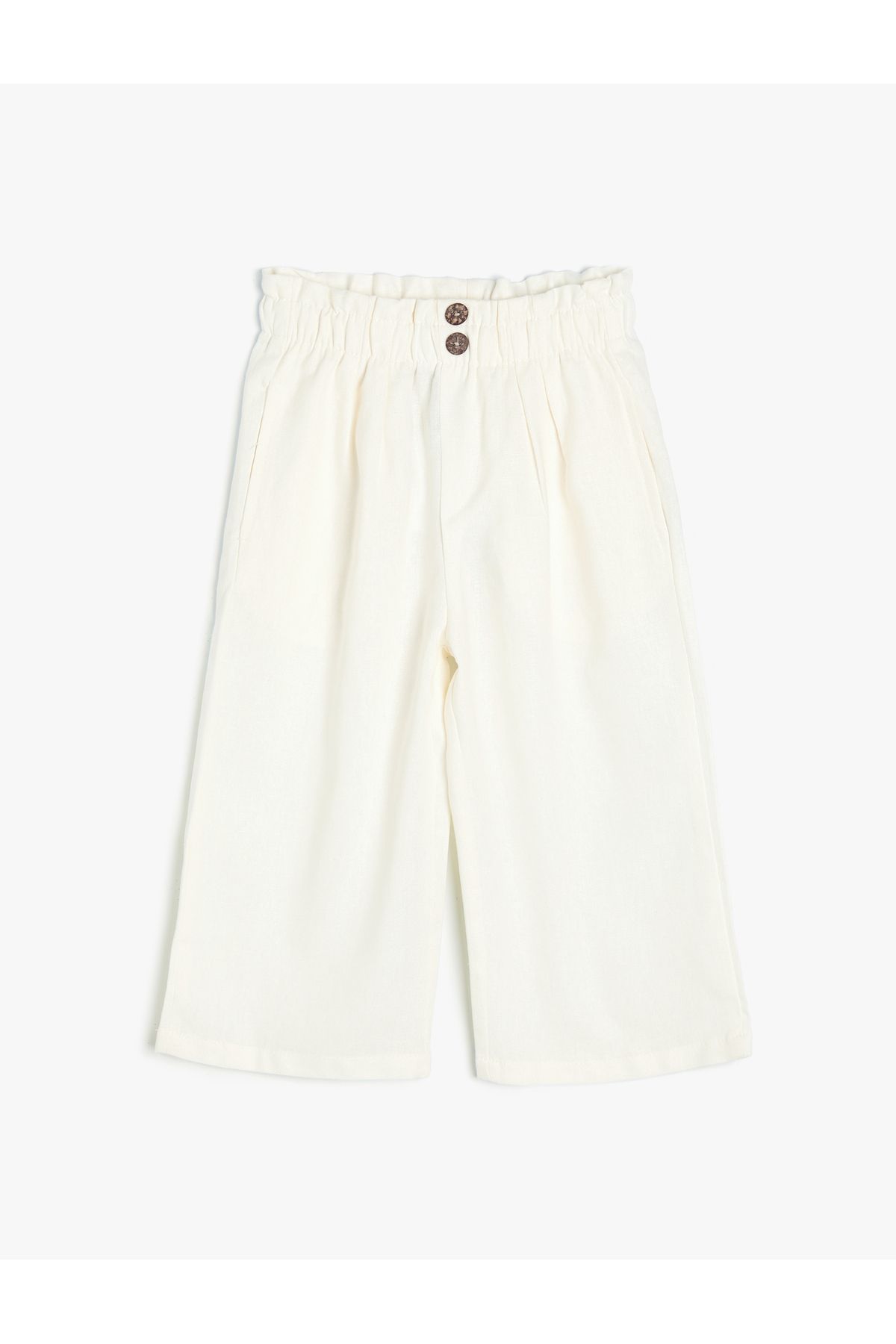 Koton-Linen Trousers with Elastic Waist and Button Detail 3