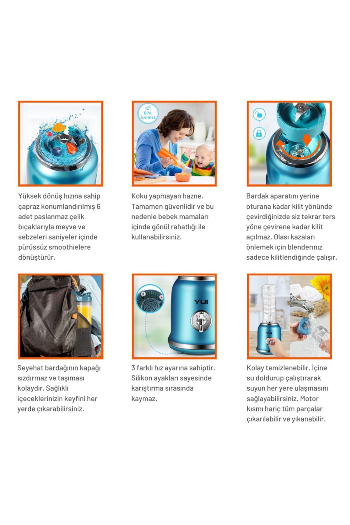 Yui-Personal Blender Set - M18 (450 ml Glass Jar with Handle, 600 ml Smoothie Cup, 180 ml Coffee Grinder) 7