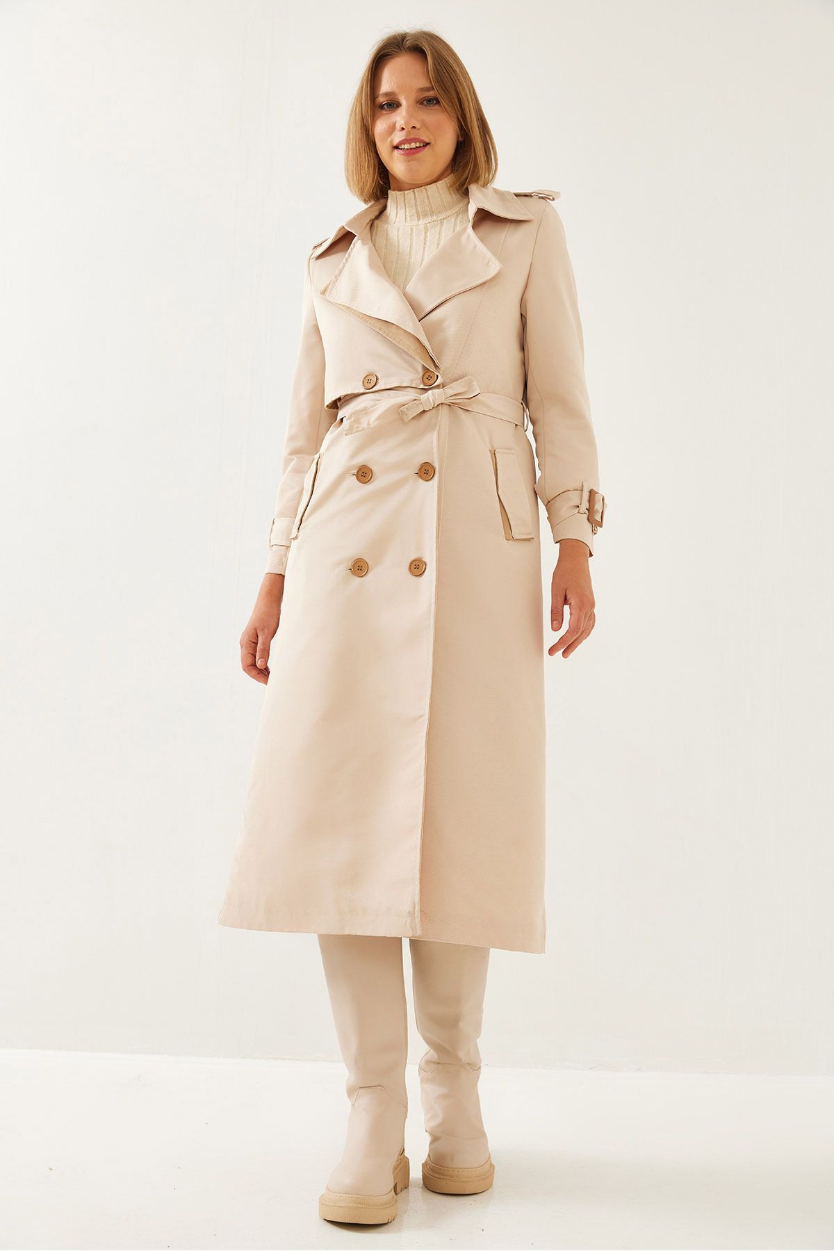 Bianco Lucci-Damen Garni Windjacke Detail Clamshell Trenchcoat 2488 60261003 2