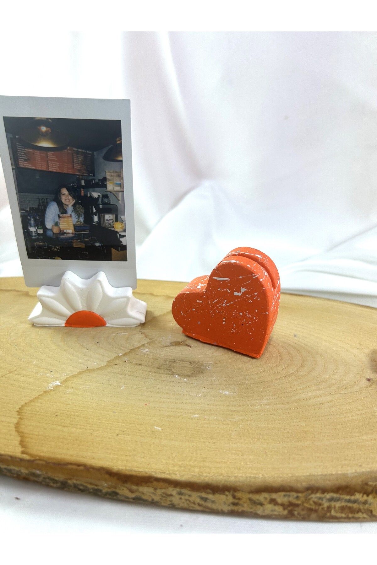 Melouro-Orange White Daisy and Heart 2-Piece Photo and Card Holder Set, Note Holder, Note Name Holder Set 3
