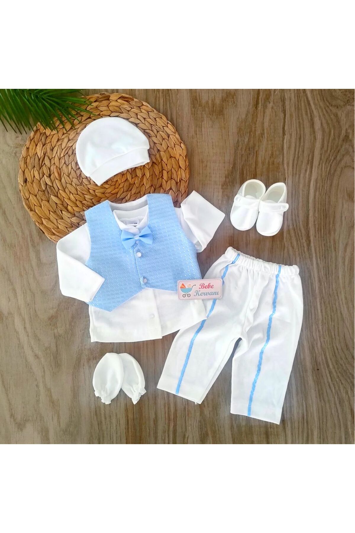 bebe kervanı Erkek Bebek Yelekli Papyonlu Lüx Mevlüt Takımı Özel Gün Seti 0-3 Aylık fotoğrafı 2 (önizleme)