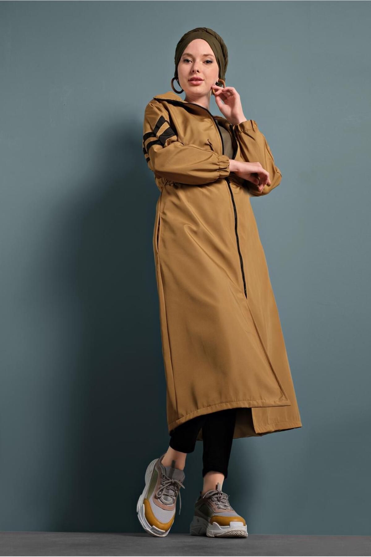 TRENDTESETTÜR-Women's Orange (MUSTARD) Drawstring Waist Trench Coat 4000 1