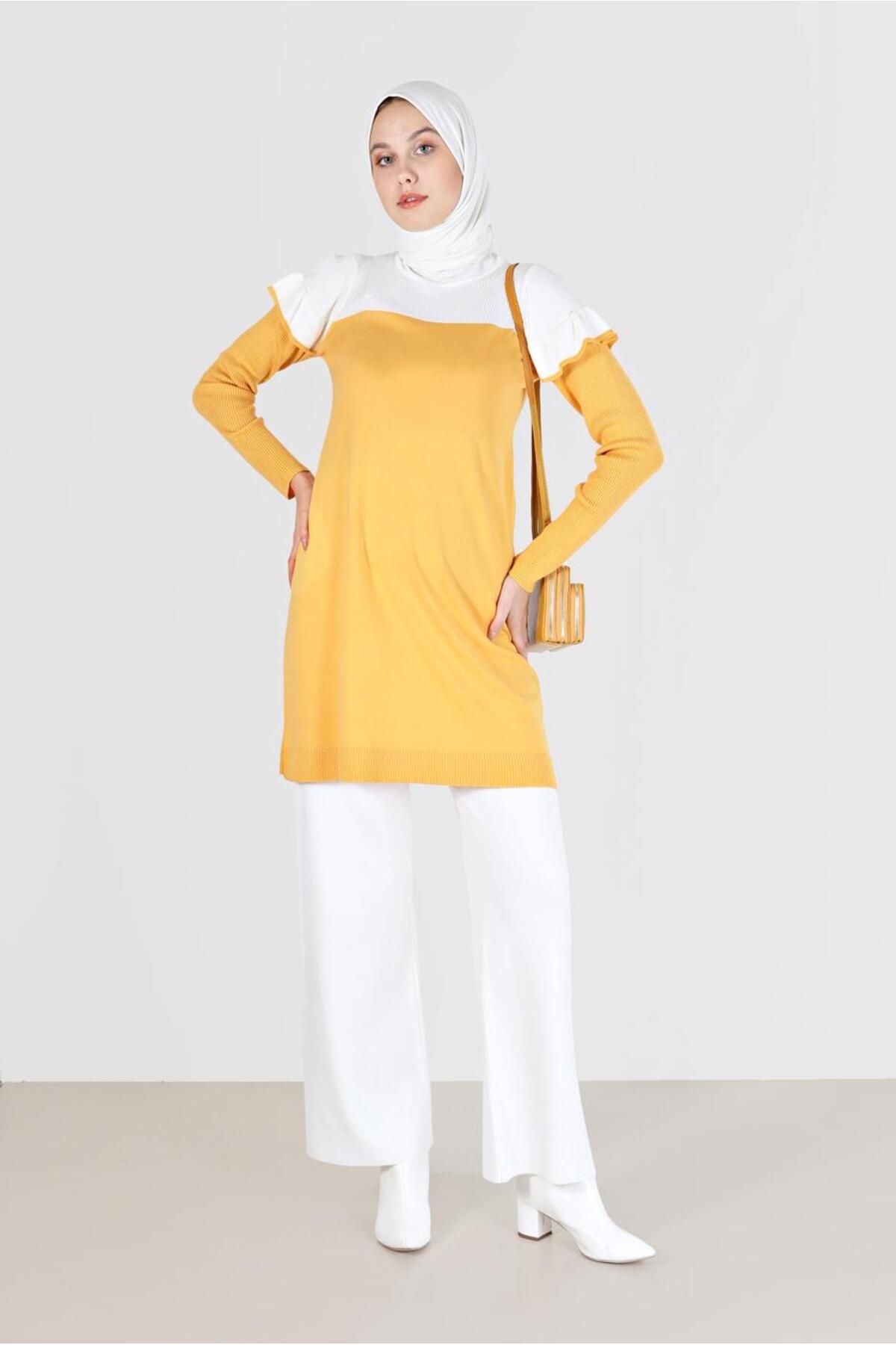 تونیک بافتنی دو رنگ با غلاف روی شانه 42040 Alvina