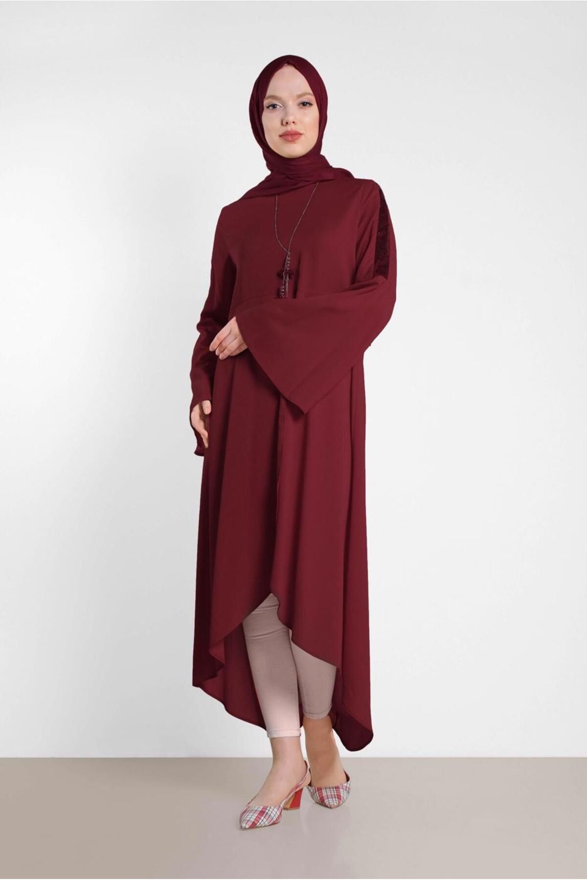 TRENDTESETTÜR-Tunica de dama cu paiete cu volan rosu Claret 4262 1