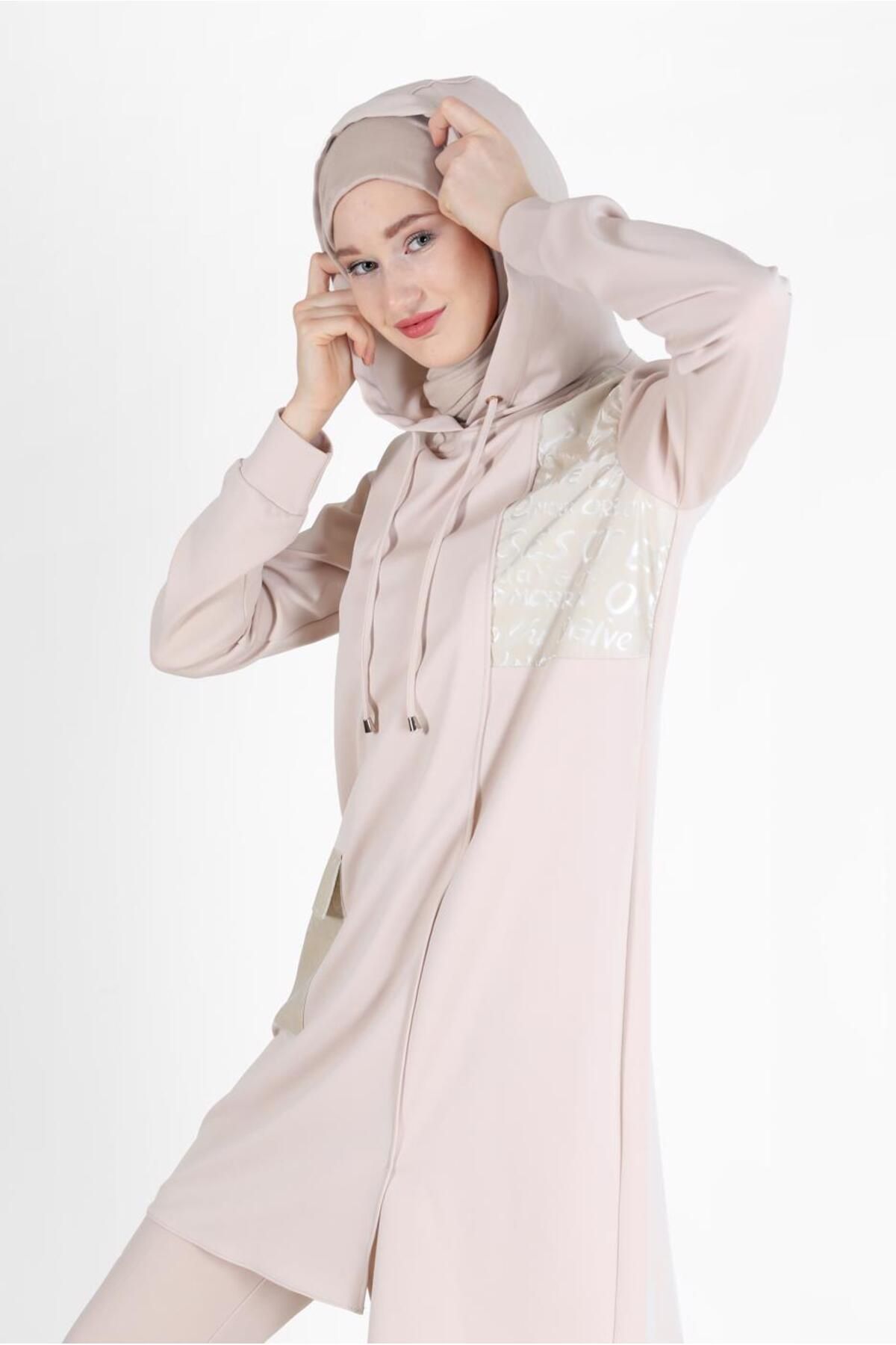تونیک کلاهدار چاپی متنی 42276 Alvina
