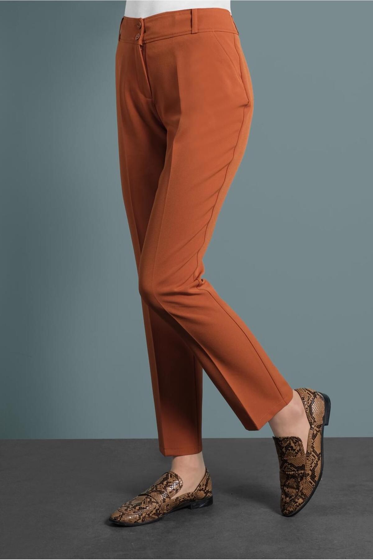 TRENDTESETTÜR-Pantaloni portocalii (ORANGE) pentru femei, cu buzunare, cu nasturi 7502 3