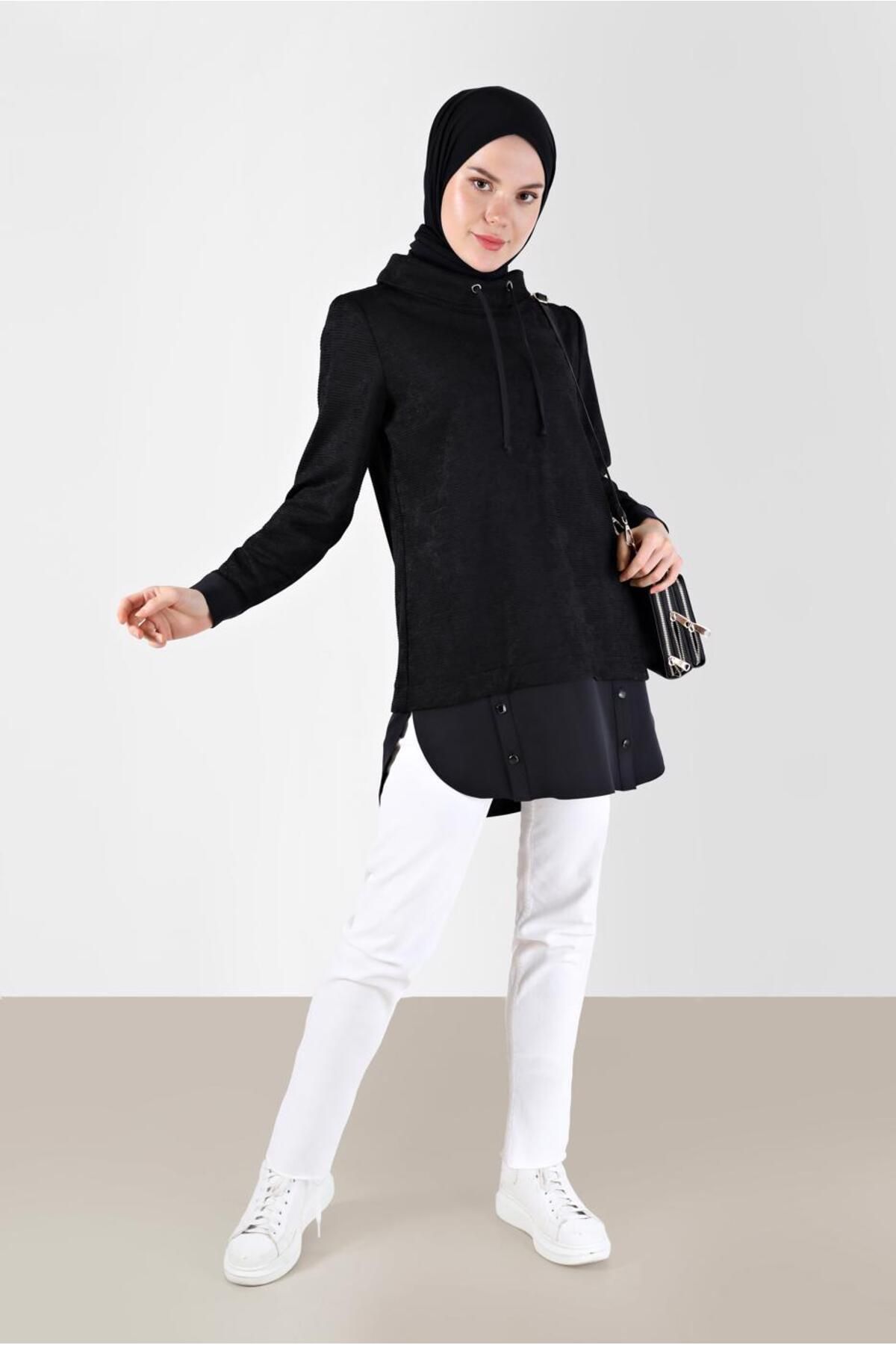 پیراهن تکه تکه یقه دگاژه تونیک مخملی چنیل 42397 Alvina