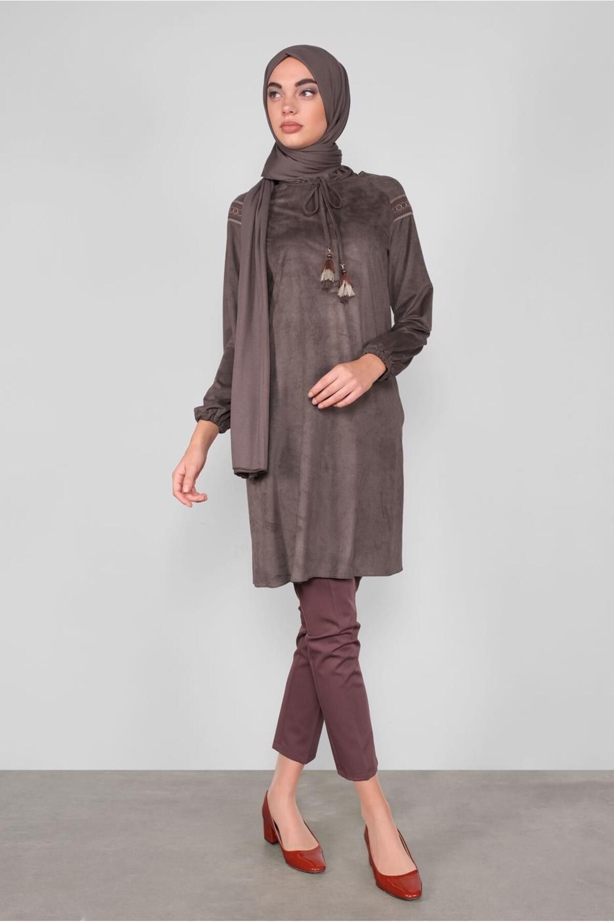 TRENDTESETTÜR-Women's Gray Lace-up Collar Tunic 40263 2