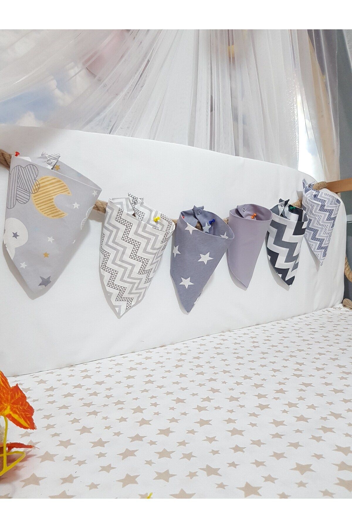 Baby Clime-6 Pieces of Baby Scarf with Gray and White Background - Mixed Pattern, Double Layer Snaps 8