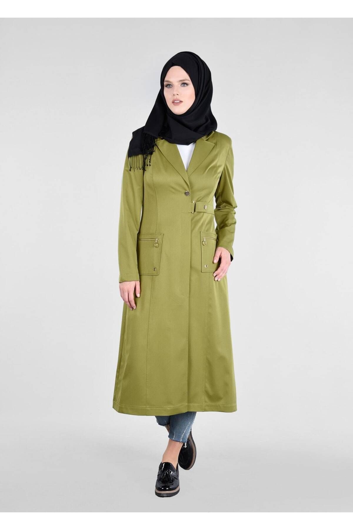 TRENDTESETTÜR-Women's Green (Y.GREEN) T 1807 Yaren Hijab 43717 Trench 1