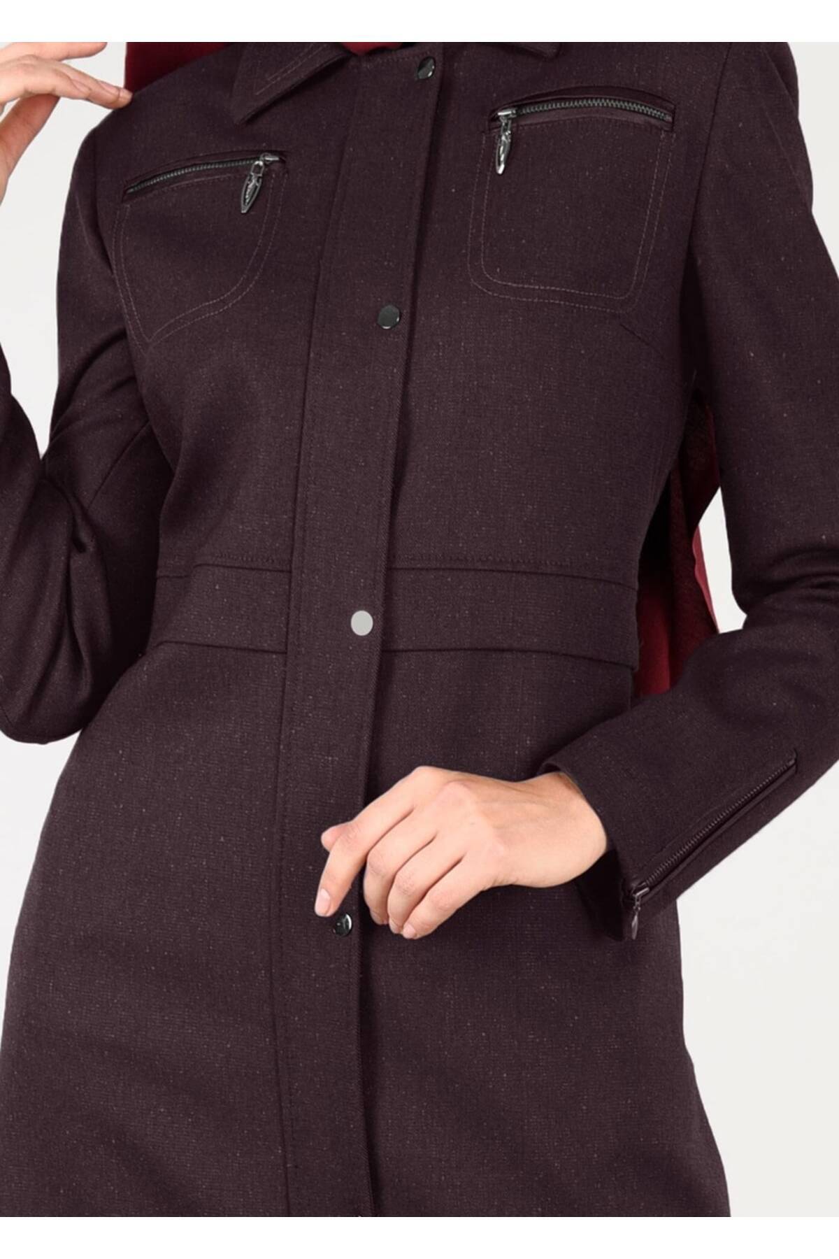 TRENDTESETTÜR-Women's Plum Trench Coat with Elastic Hem 1929 2