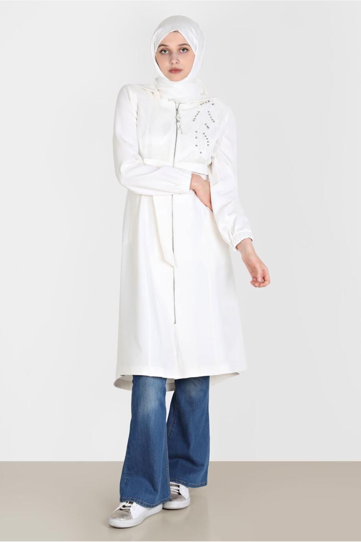 Alvina-Embroidered Belted Trench Coat 10568 2