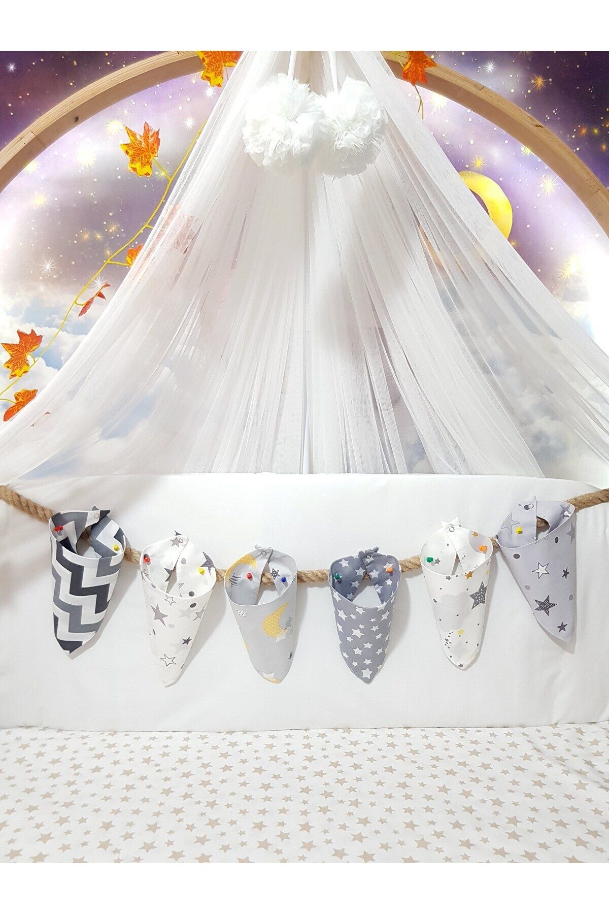 Baby Clime-6 Pieces of Baby Scarf with Gray and White Background - Mixed Pattern, Double Layer Snaps 5