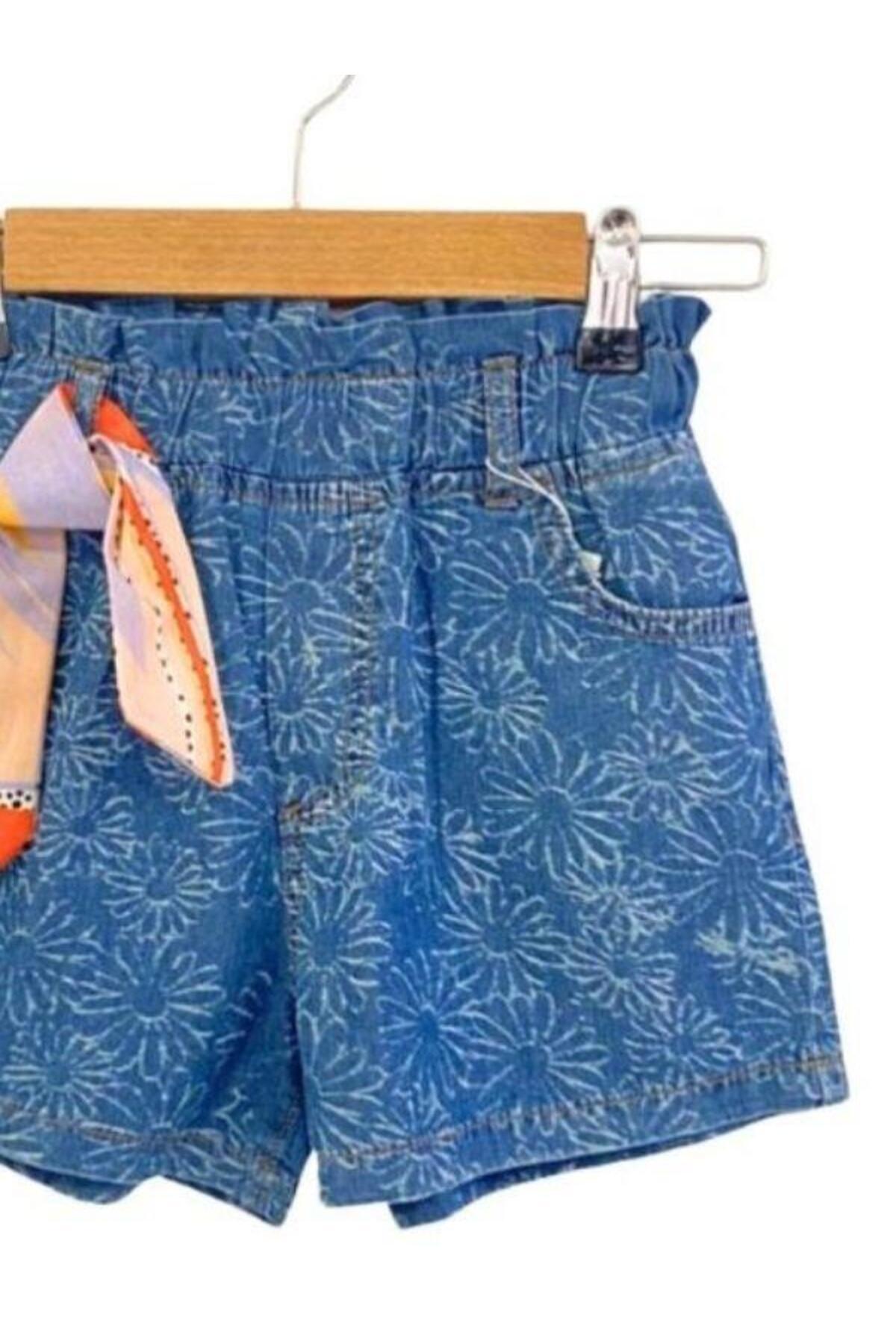 Çikoby-Fata - Pantaloni scurți confortabili din denim cu imprimeu floral 4