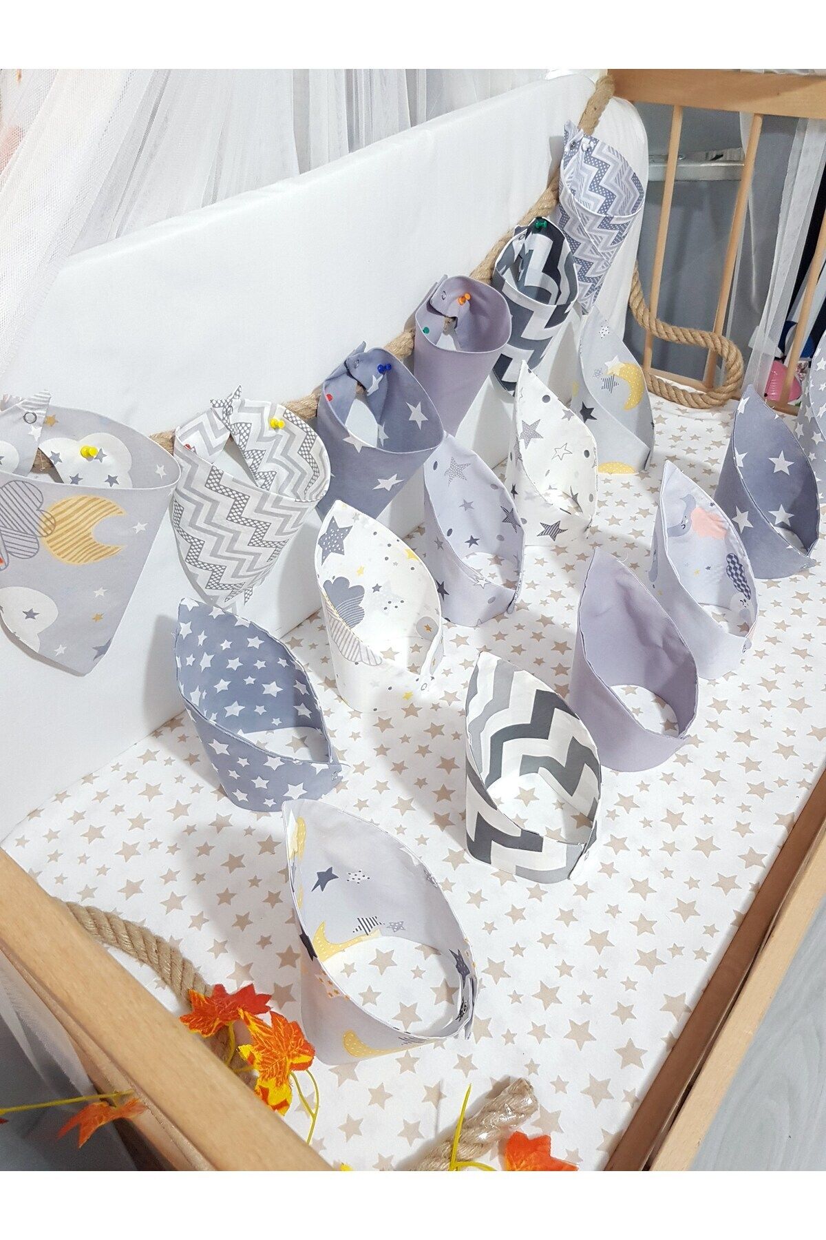 Baby Clime-6 Pieces of Baby Scarf with Gray and White Background - Mixed Pattern, Double Layer Snaps 1