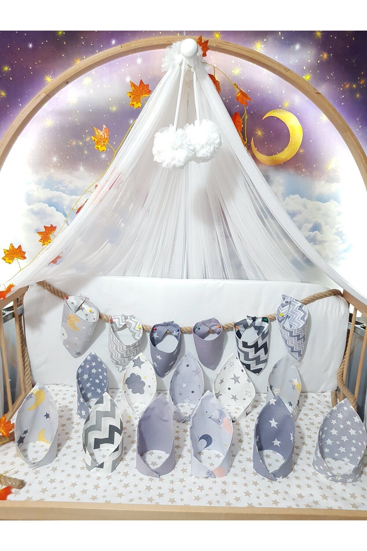 Baby Clime-6 Pieces of Baby Scarf with Gray and White Background - Mixed Pattern, Double Layer Snaps 3