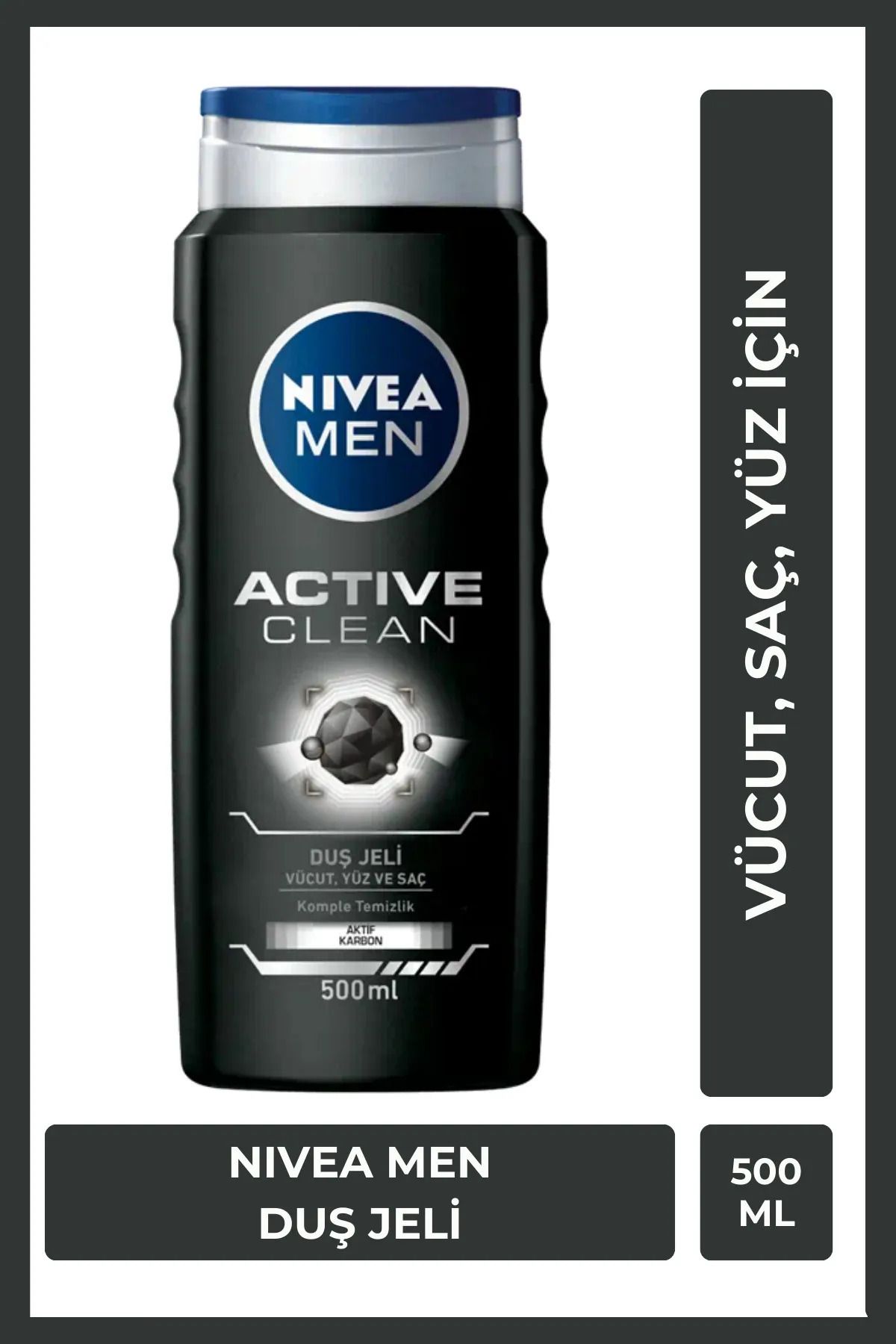 NIVEA MEN Erkek Active Clean Duş Jeli 500 ml,3'ü1 Arada Komple Bakım,Vücut, Saç ve Yüz