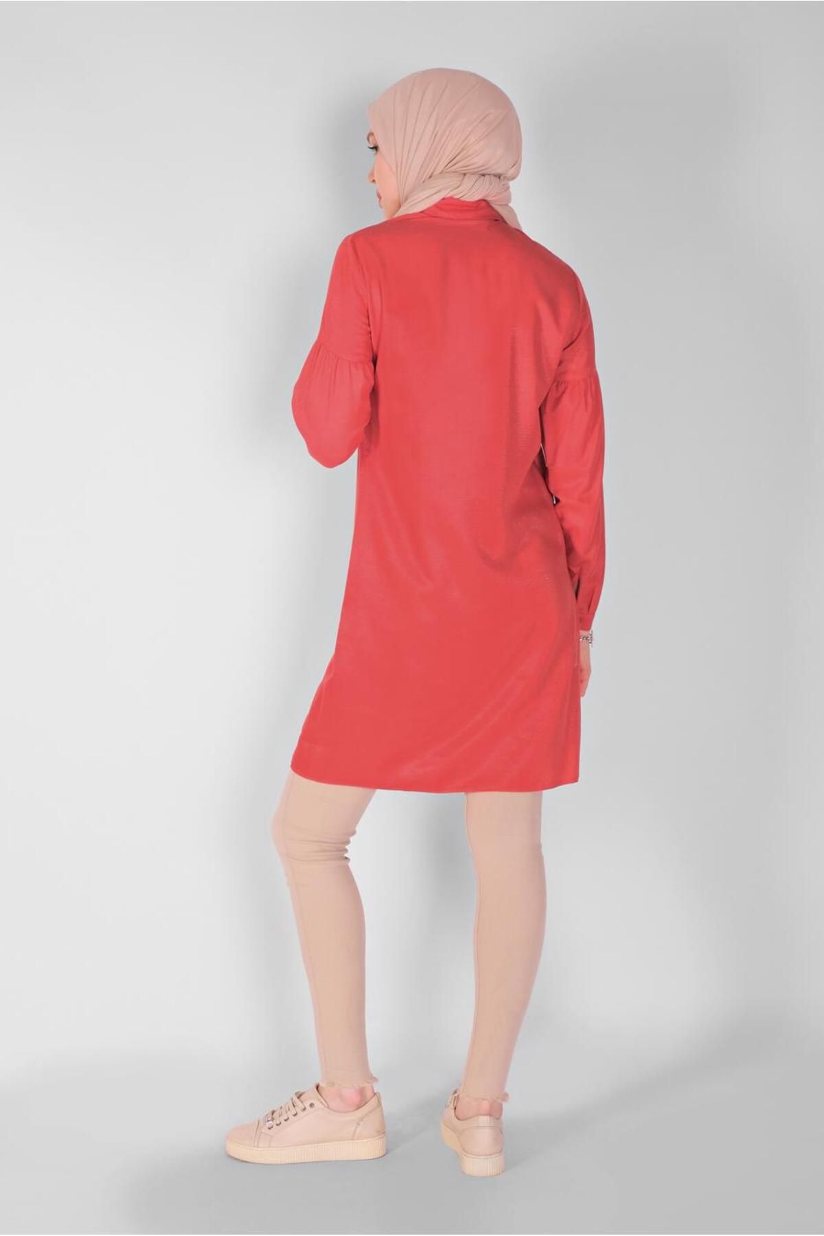 TRENDTESETTÜR-Women's Red (POMEGRANATE) Front Buttoned Men's Collar Tunic 4065 3