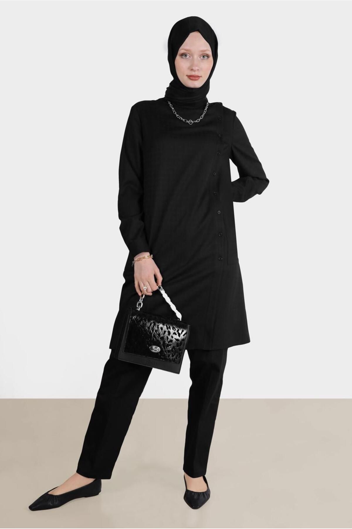 تونیک دکمه دار مدل Houndstooth 42746 Alvina